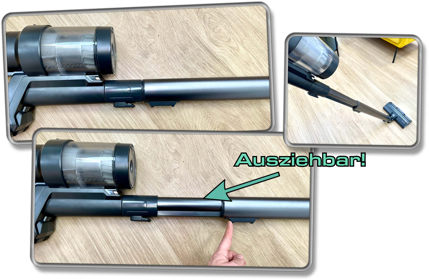 Das mitgelieferte Saugrohr kann man in der Größe verstellen