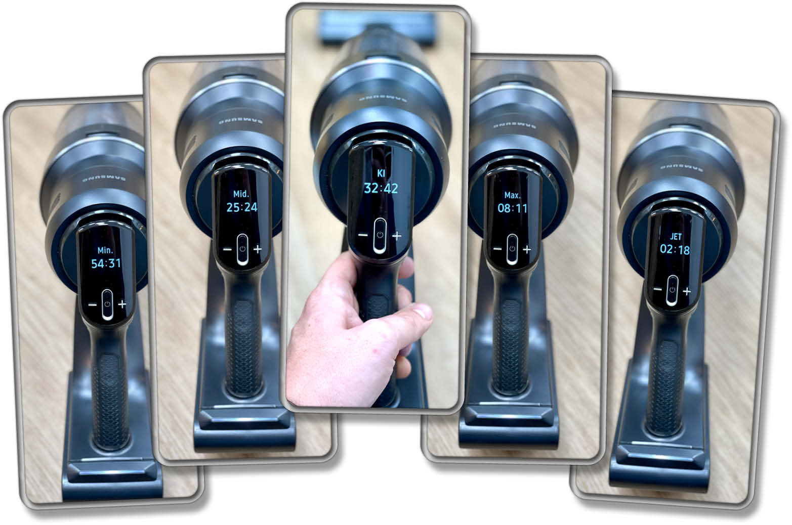 Das sind die verschiedenen Modi und Saugstufen des Samsung Bespoke Jet AI