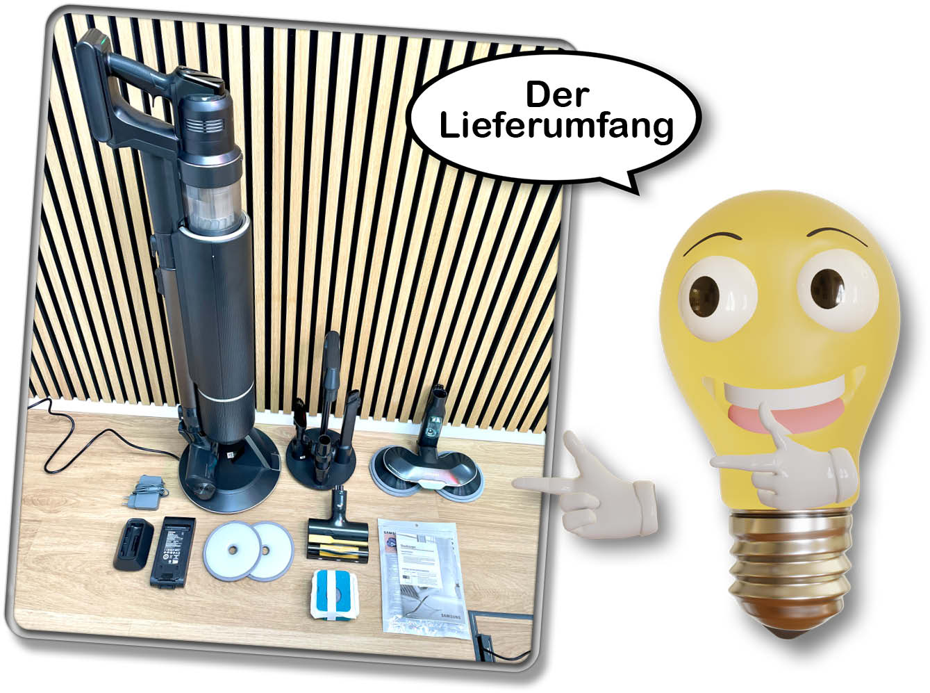 Der Lieferumfang des Samsung Bespoke Jet AI in der Akku+ Wet&Clean Edition