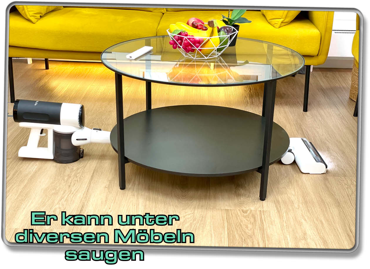 Der Tineco Floor One S7 Combo kommt als Akkusauger tief unter Möbel
