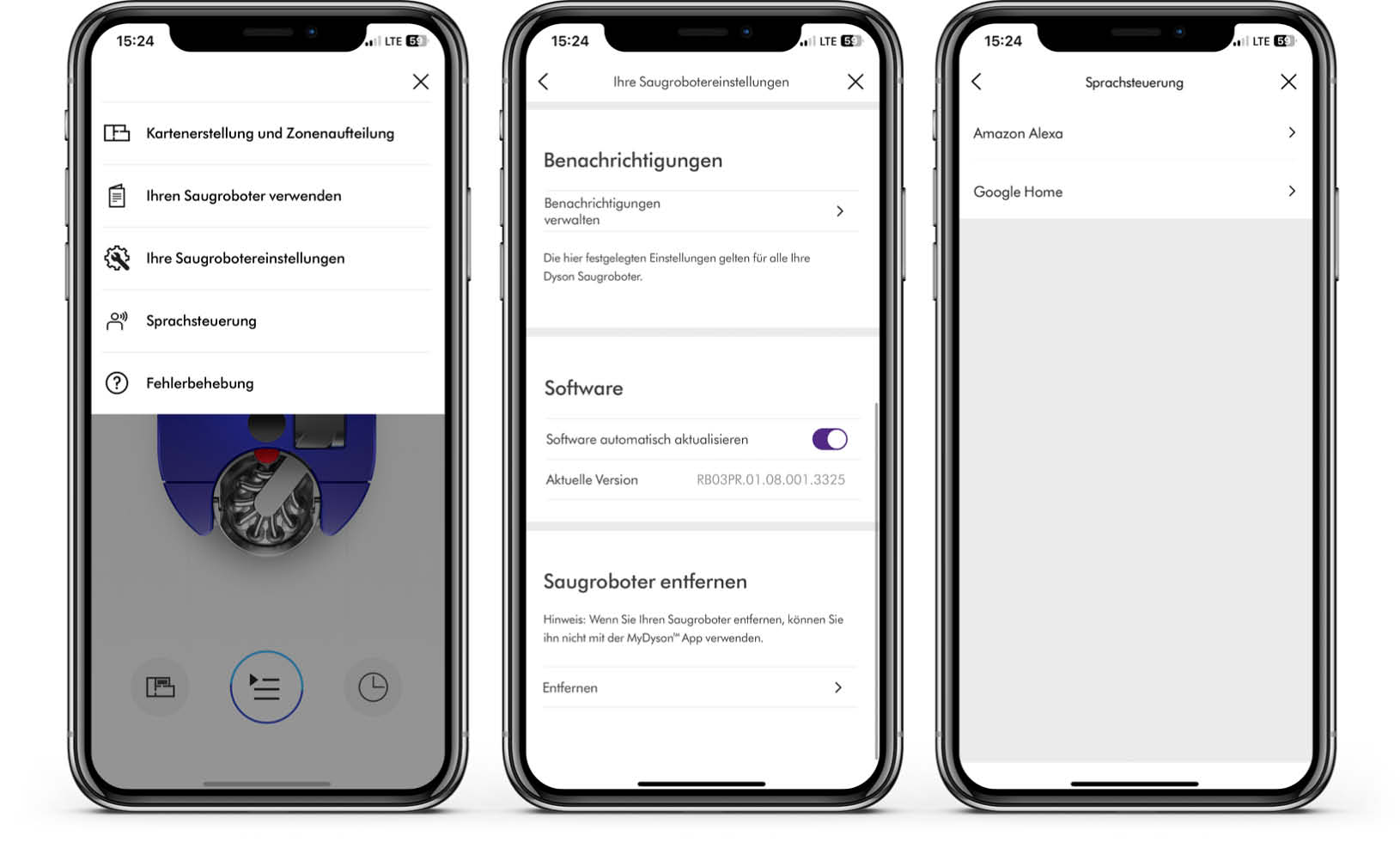 Dyson 360 Vis Nav - App - Einstellungen