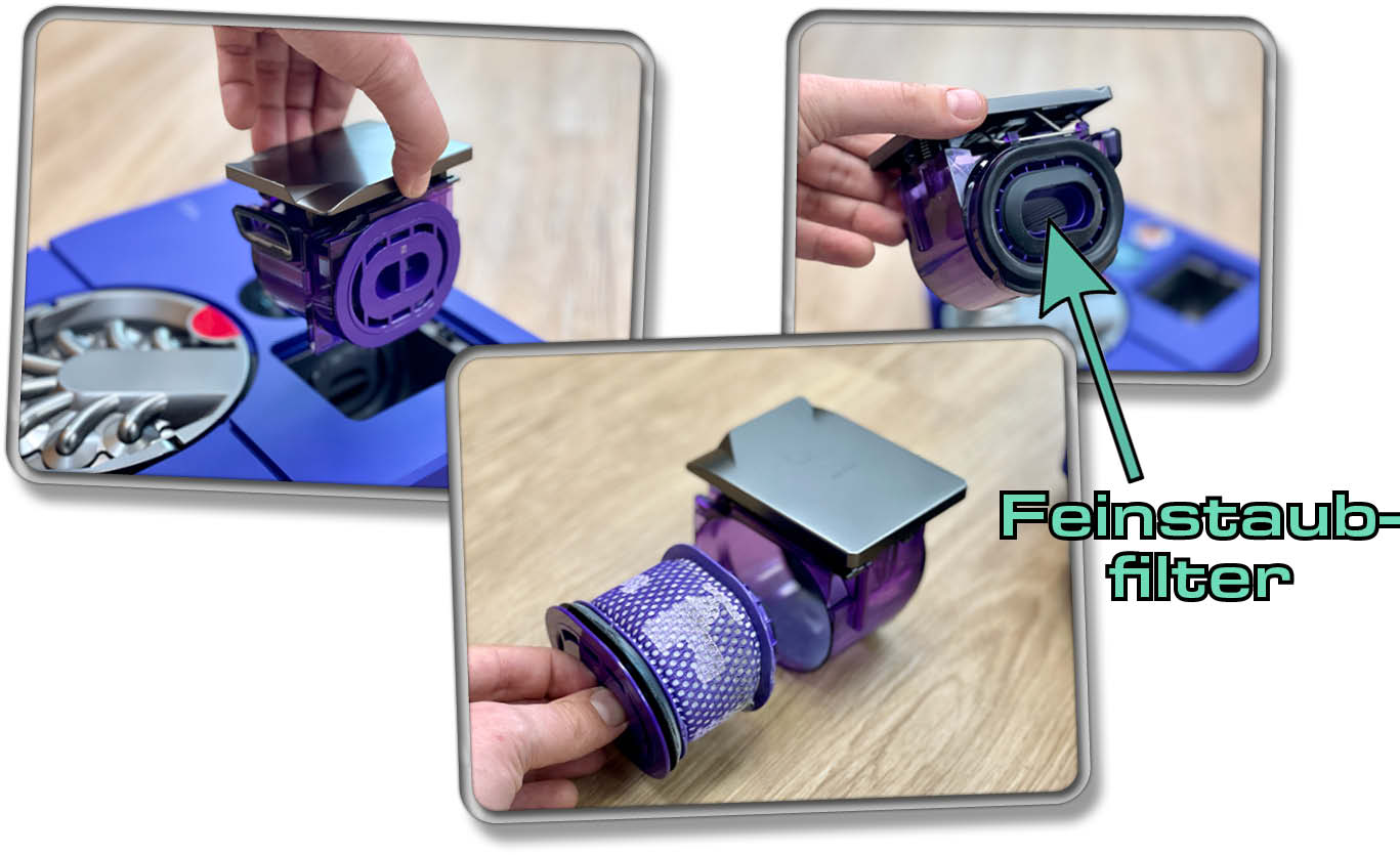 Dyson ist bekannt für die starke Filterleistung. Auch der Dyson 360 Vis Nav hat solch einen HEPA-Filter verbaut