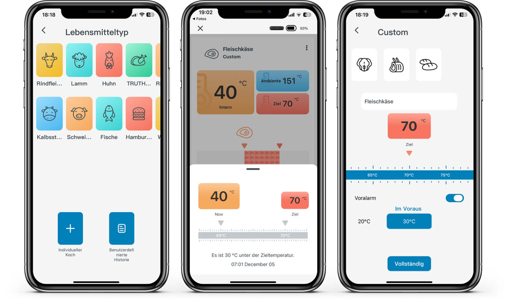 INKBIRD Fleischthermometer - App - Kocheinstellungen