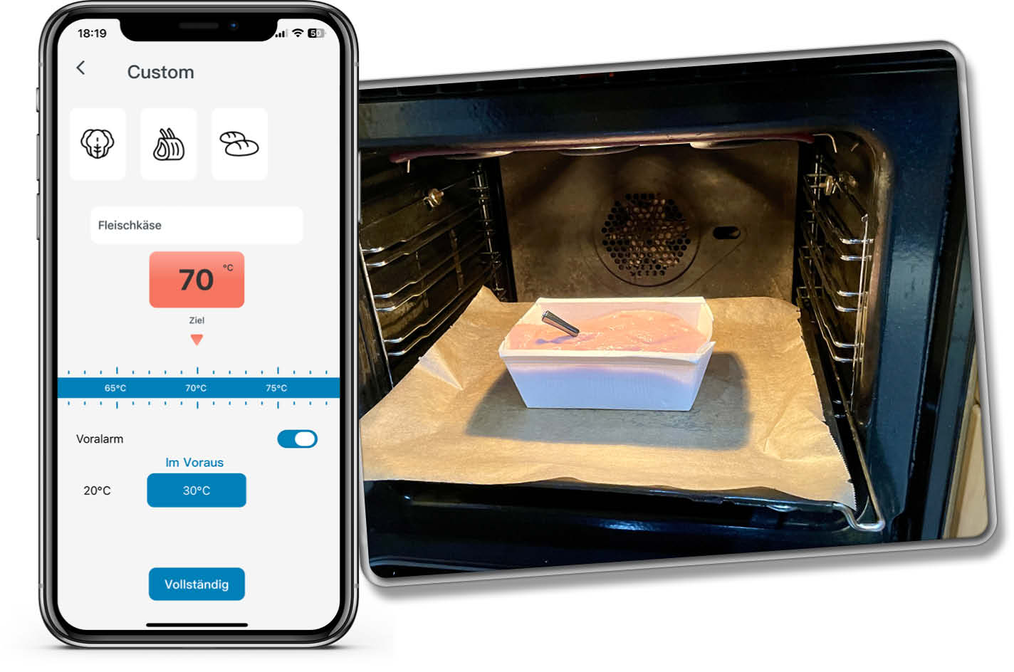 Ich habe mich vor dem erreichen der Zieltemperatur per Warnton informieren lassen