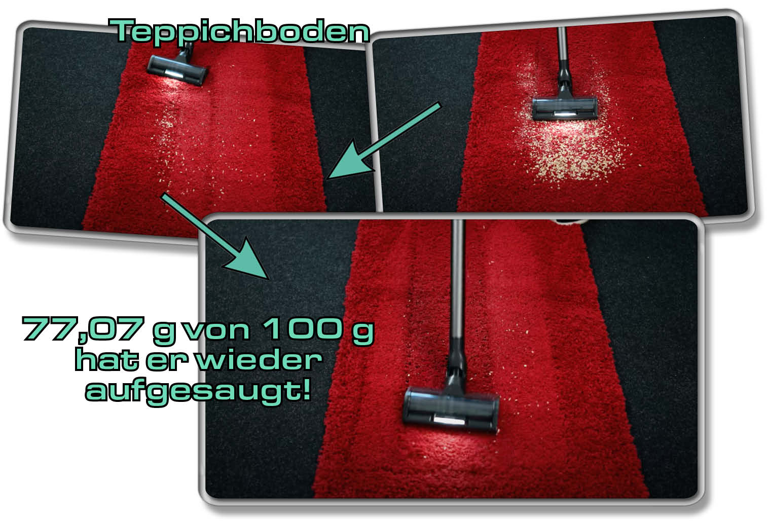 Samsung Bespoke Jet AI - Die gemessene Saugleistung auf Teppichboden