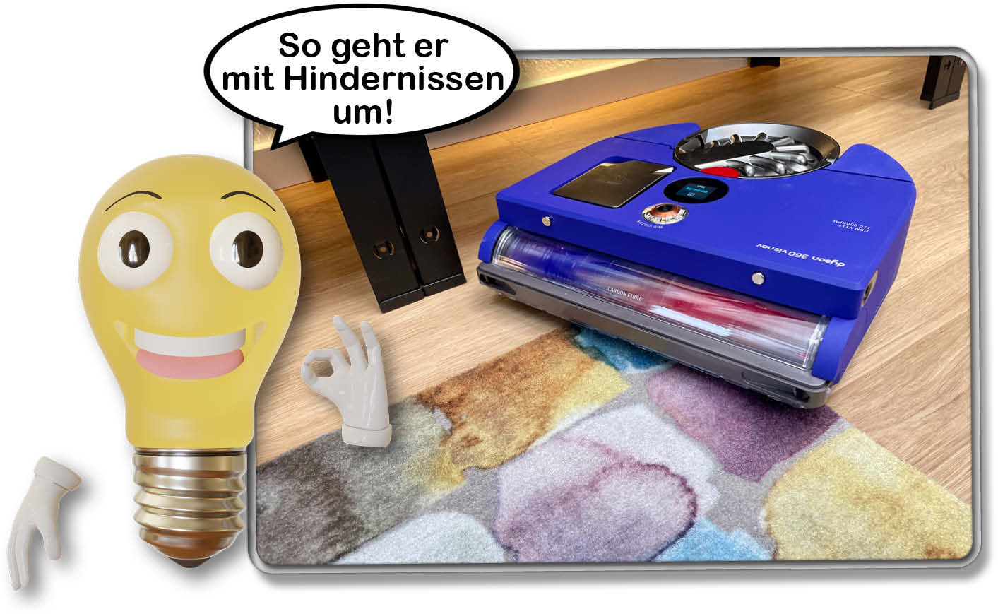 Wir haben uns angeschaut, wie der Dyson 360 Vis Nav mit Hindernissen umgeht
