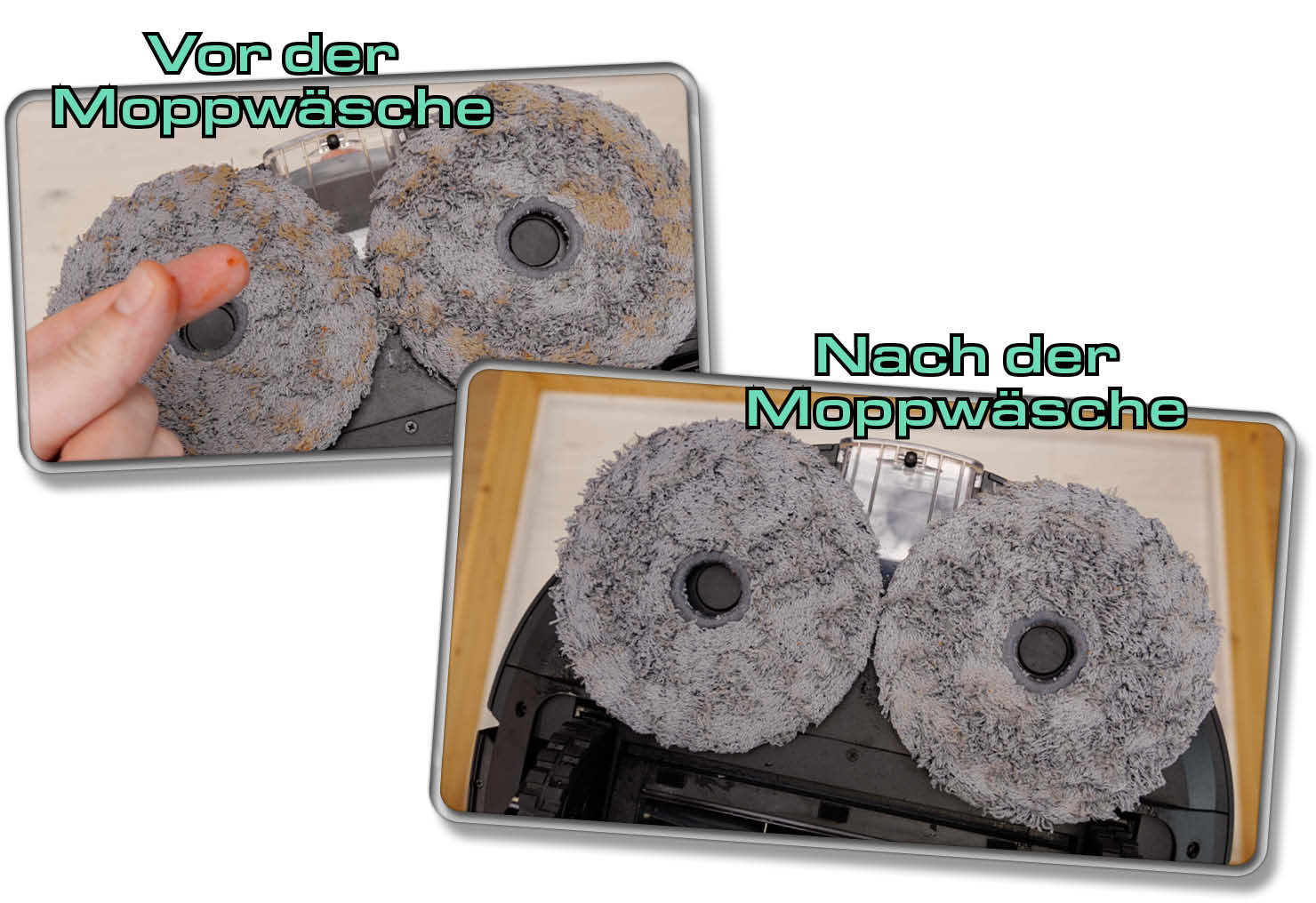 Auf diesem Bild erkennt man den Unterschied vor und nach der Moppwäsche