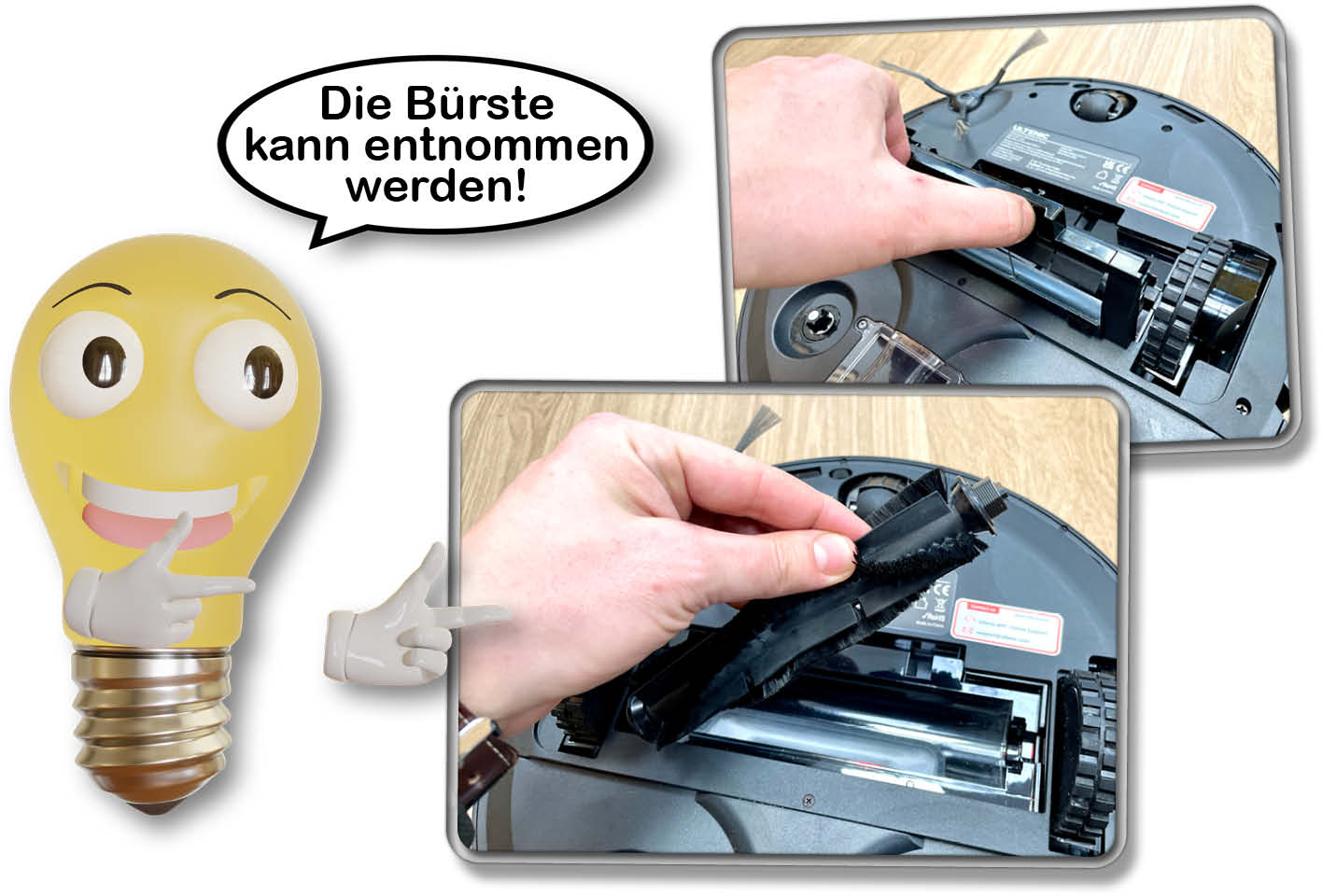 Die Bodenbürste kann einfach entnommen werden.