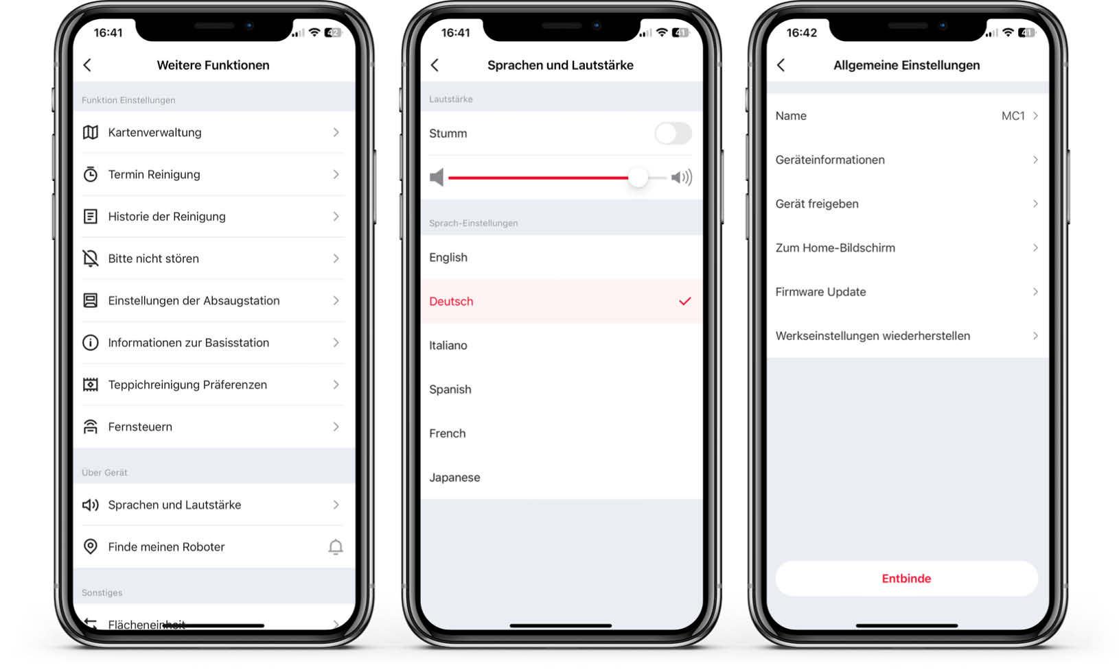 Ultenic MC1 - App - Einstellungen