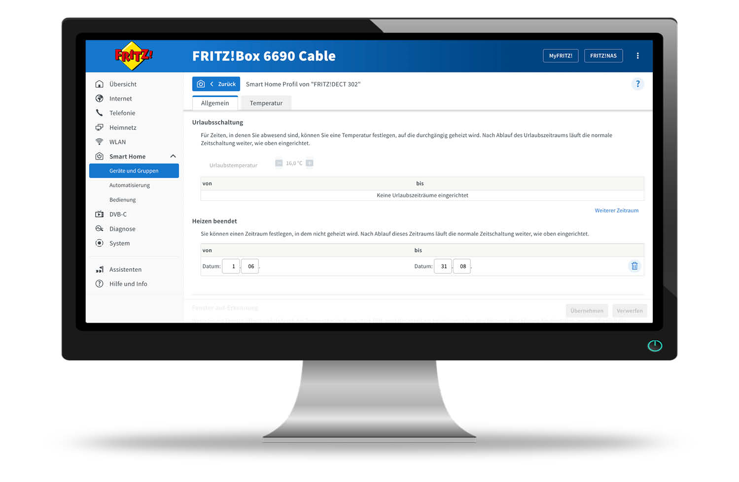 AVM FRITZ!DECT 302 - Web-Ansicht - Urlaubsmodus