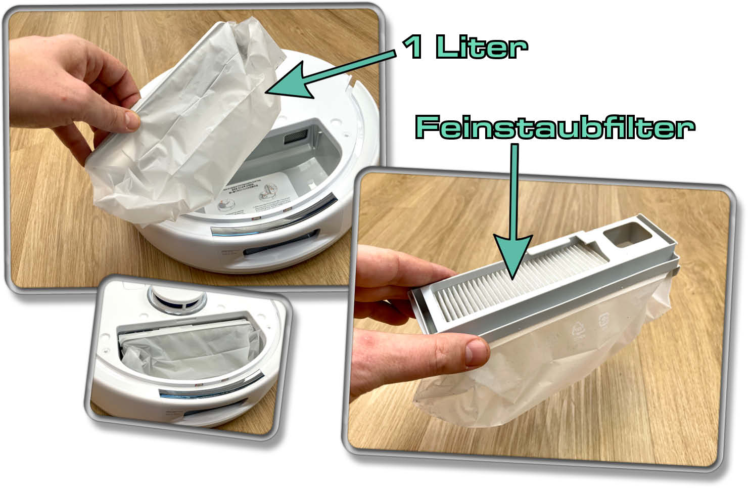 Alternativ zum Staubbehälter kann man auch einen Staubbeutel einsetzen