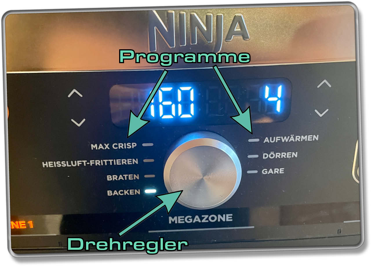 Auf der Front der Ninja Foodi FlexDrawer, lassen sich unterschiedliche Programme auswählen