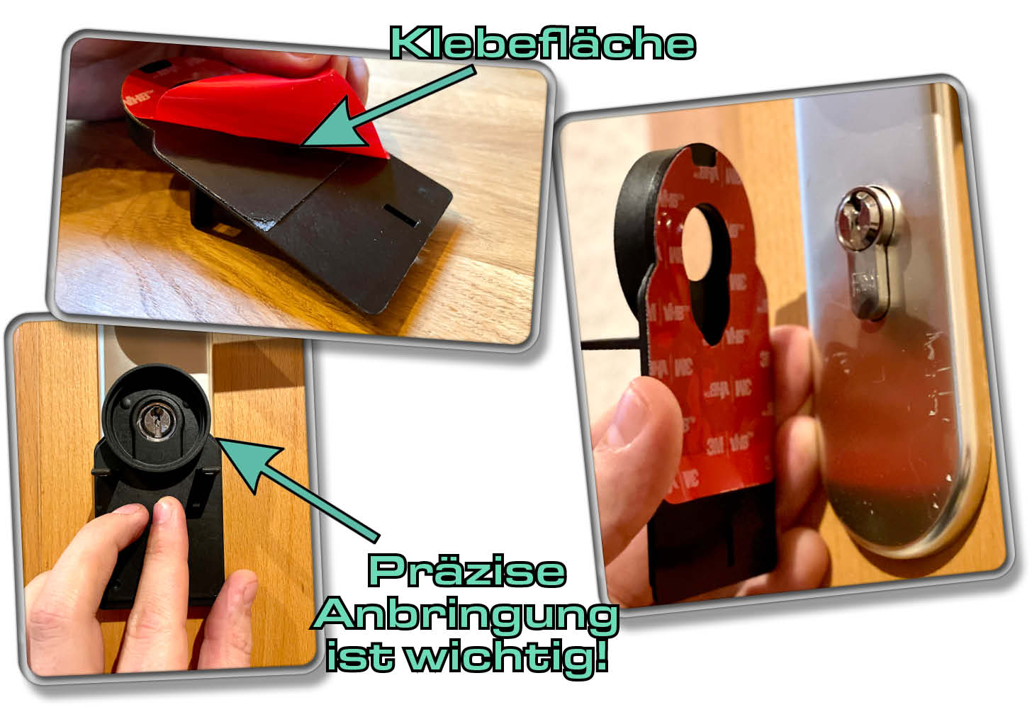 Bei keinem Zylinderüberstand muss die klebende Grundplatte angebracht werden.