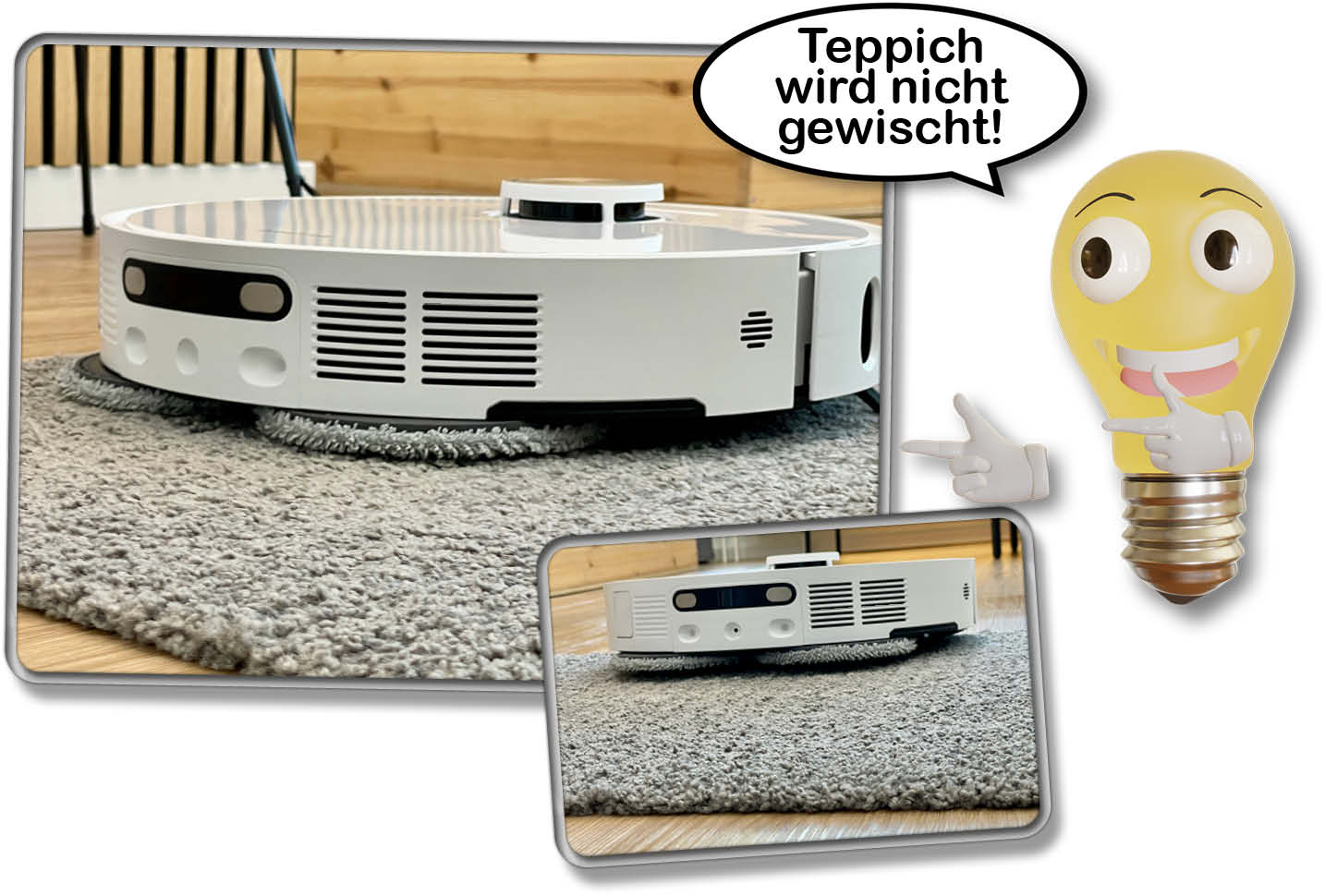 Dank der Mopp-Lift-Funktion, wird Teppichboden vor Nässe verschont