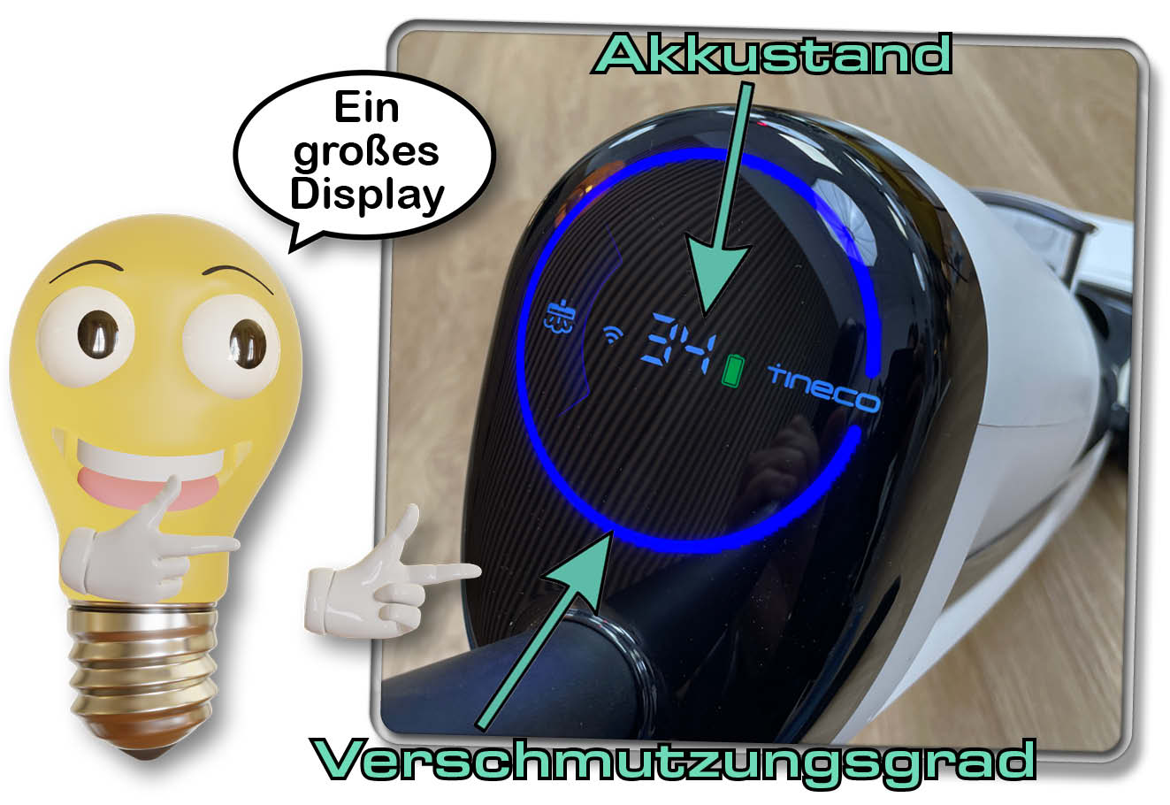 Das Display des Tineco Floor One S7 Steam sitzt auf der Oberseite und zeigt die wichtigsten Informationen an