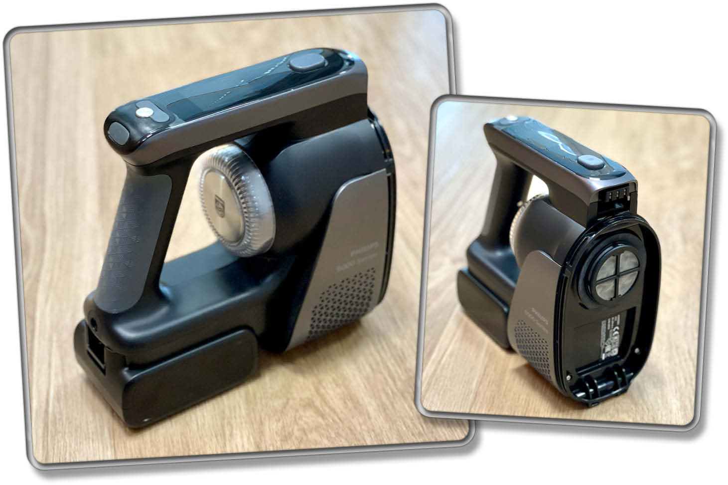 Das Handstück des Philips 9000 Series AquaTrio Cordless bildet die Saugeinheit und somit den starken Saugmotor