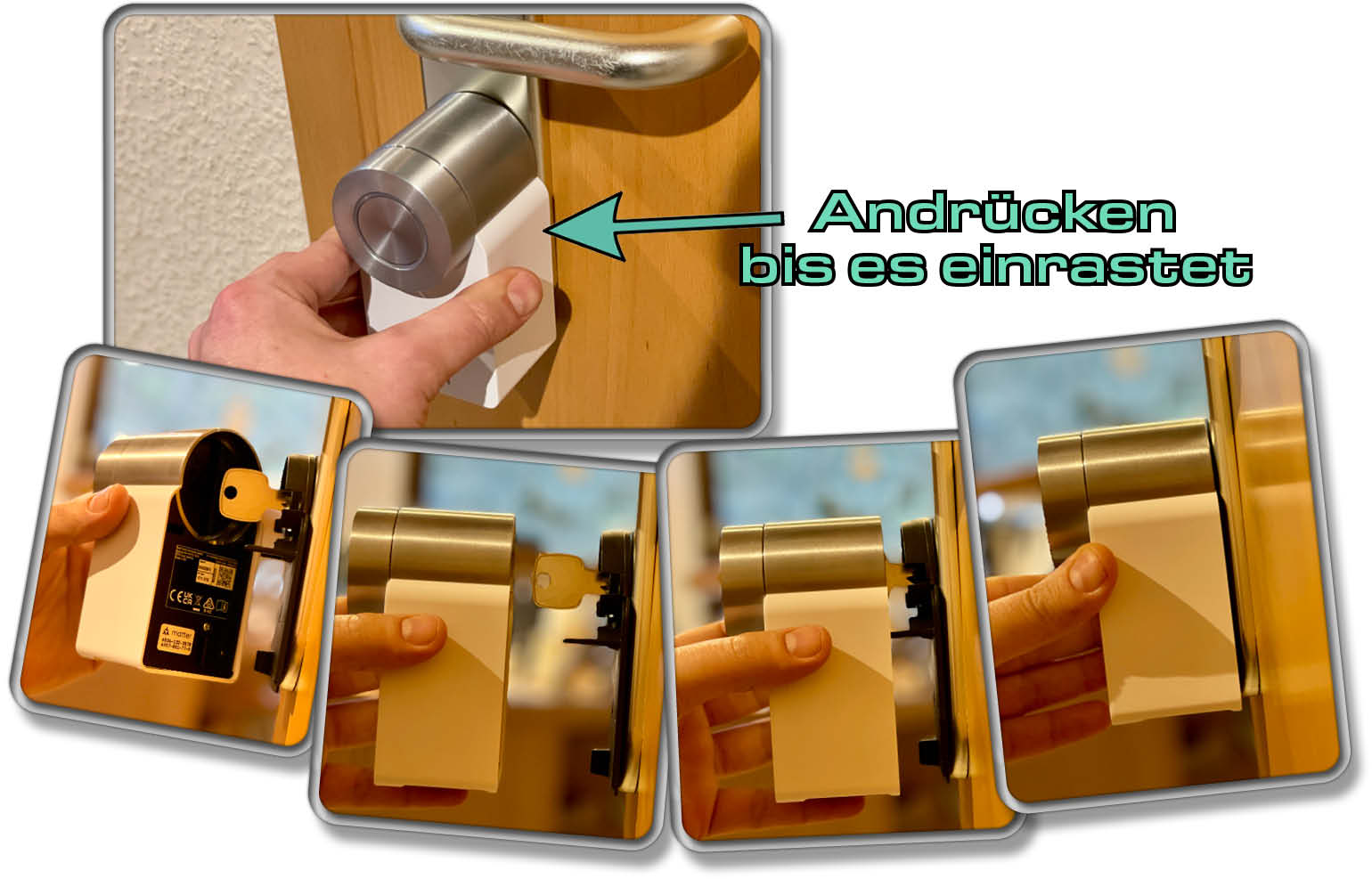 Das Nuki Smart Lock 4.0 Pro wird einfach auf die Grundplatte aufgesetzt, bis es einrastet.