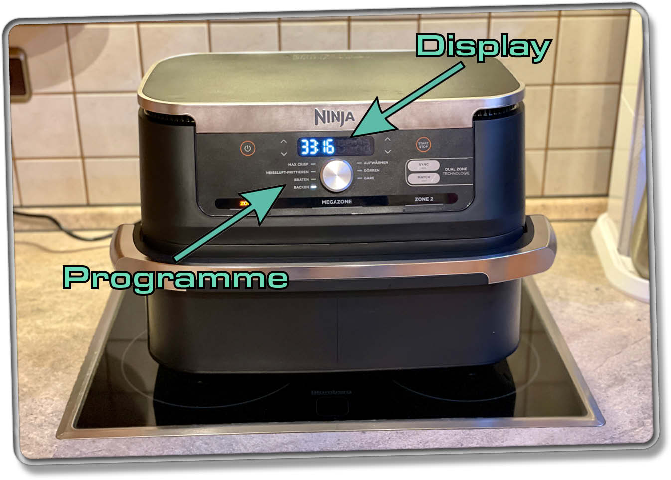 Das ist die Vorderseite der Ninja Foodi FlexDrawer