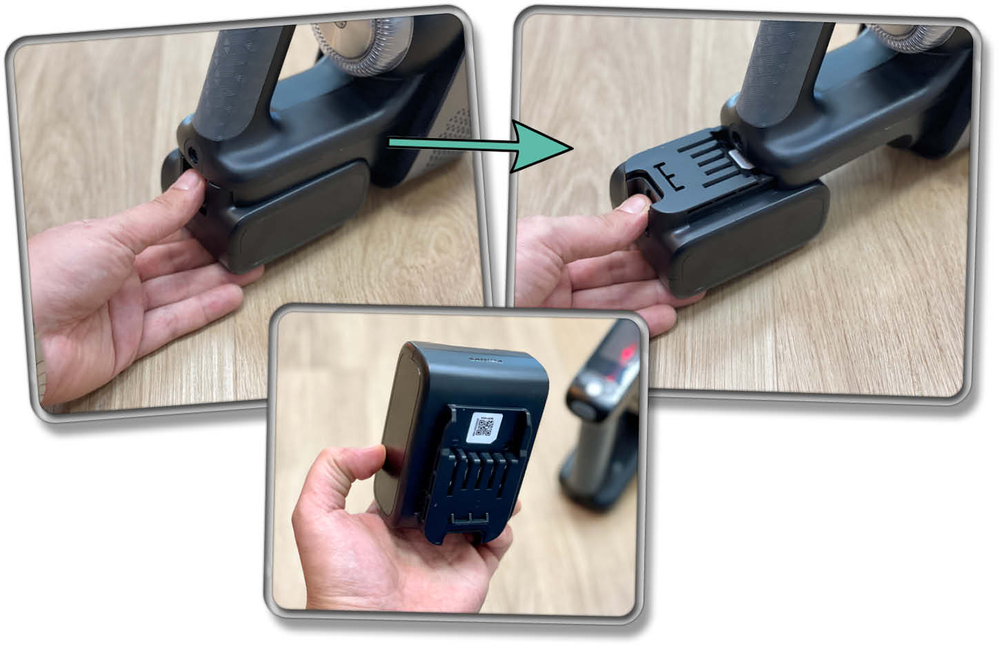 Der Akku des Philips 9000 Series AquaTrio Cordless lässt sich per Knopfdruck entfernen