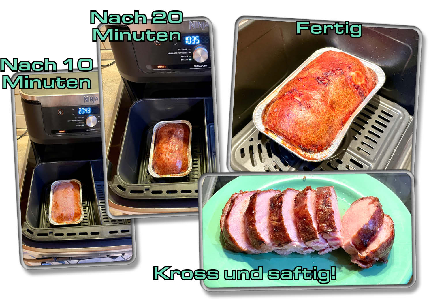 Der Fleischkäse ist besser als im Ofen gelungen bei gerade einmal 35 Minuten