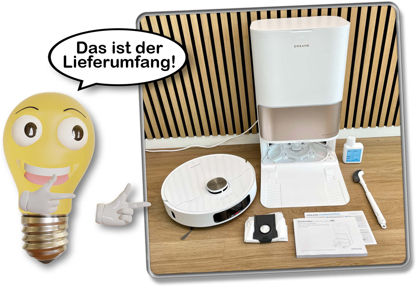 Der Lieferumfang des Dreame L10s Pro Ultra Heat gestaltet sich als nicht besonders üppig, aber ausreichend.