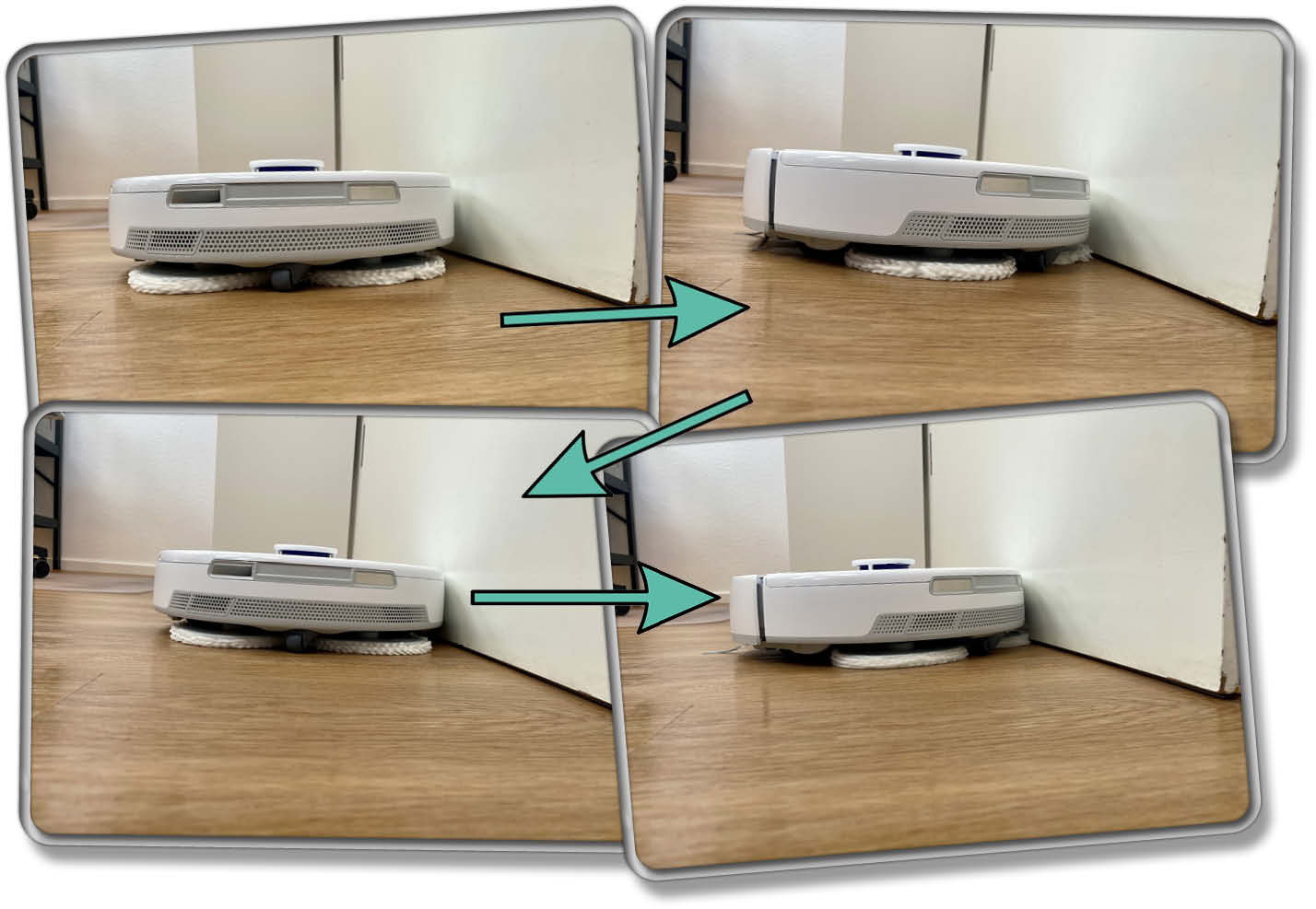 Der Randbereich wird ebenfalls im Freo-Modus gewischt, indem er sein Heck an diesen heranfährt.