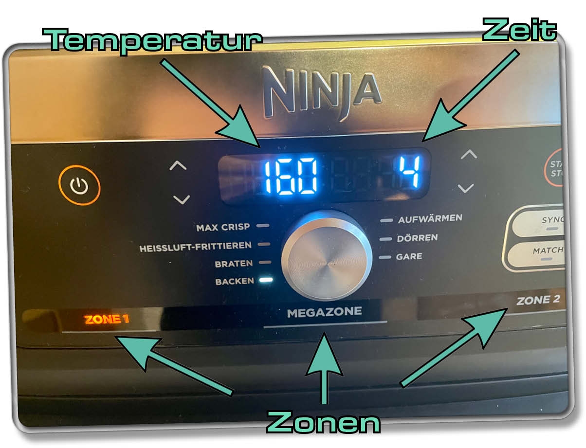 Die Heißluftfritteuse verfügt über ein Display