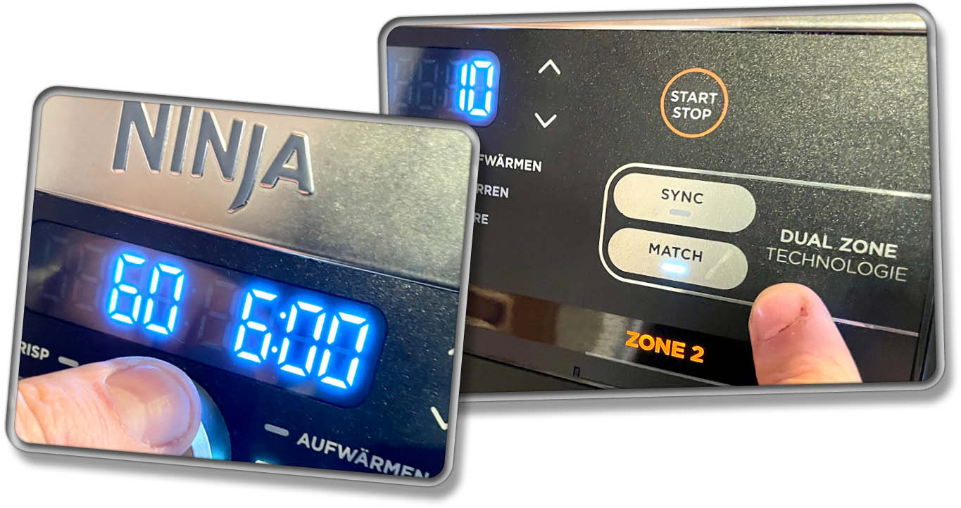 Die Match-Funktion stellt beide Zonen auf gleiche Temperatur bei gleicher Zeit