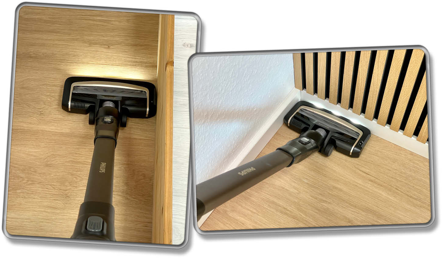 Die Rand- und Eckenreinigung des Philips 9000 Series AquaTrio Cordless mit Akkusaugermodul