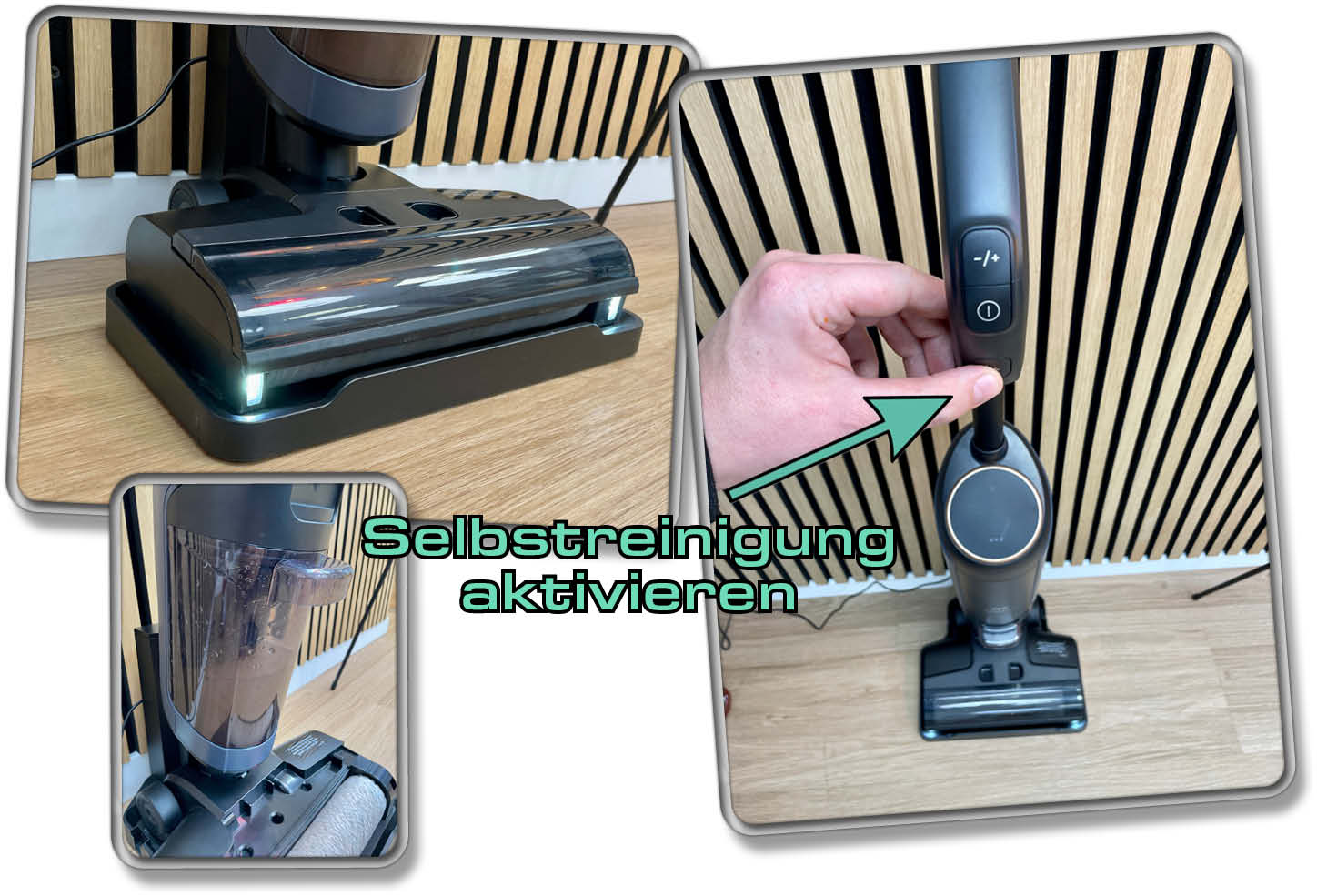 Die Selbstreinigung der Bodenwalze wird per Knopfdruck ausgelöst