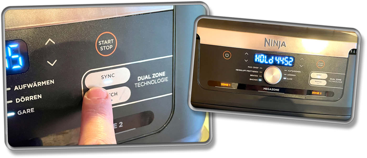 Die Sync-Funktion kann aktiviert werden, damit unterschiedliche Gerichte gleichzeitig fertig sind.