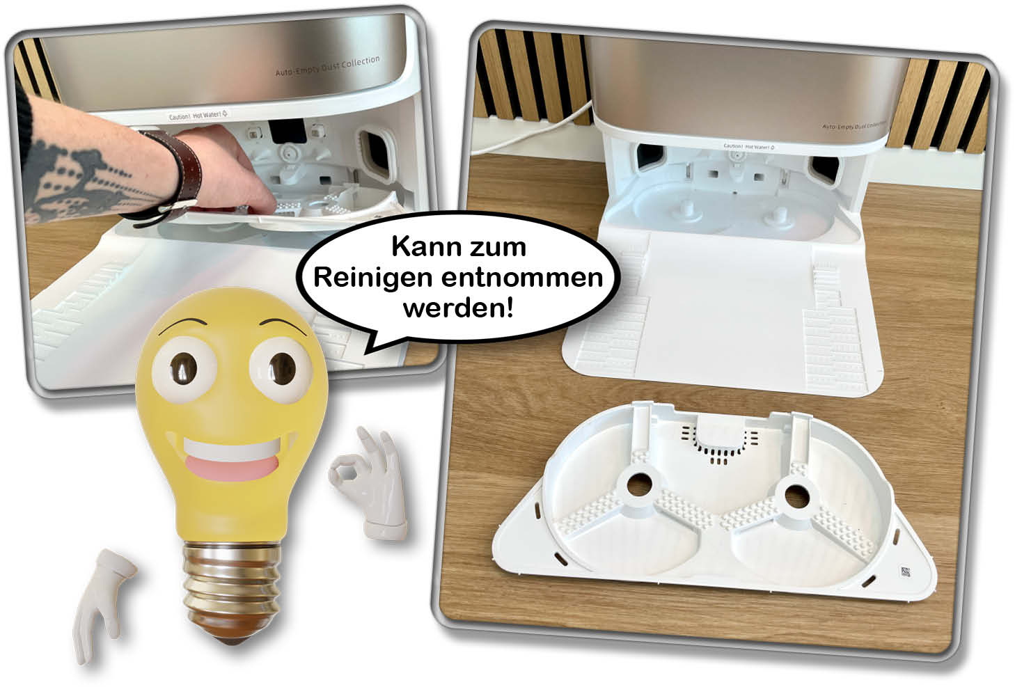 Die Waschschale der Station kann zum händischen Reinigen entnommen werden.