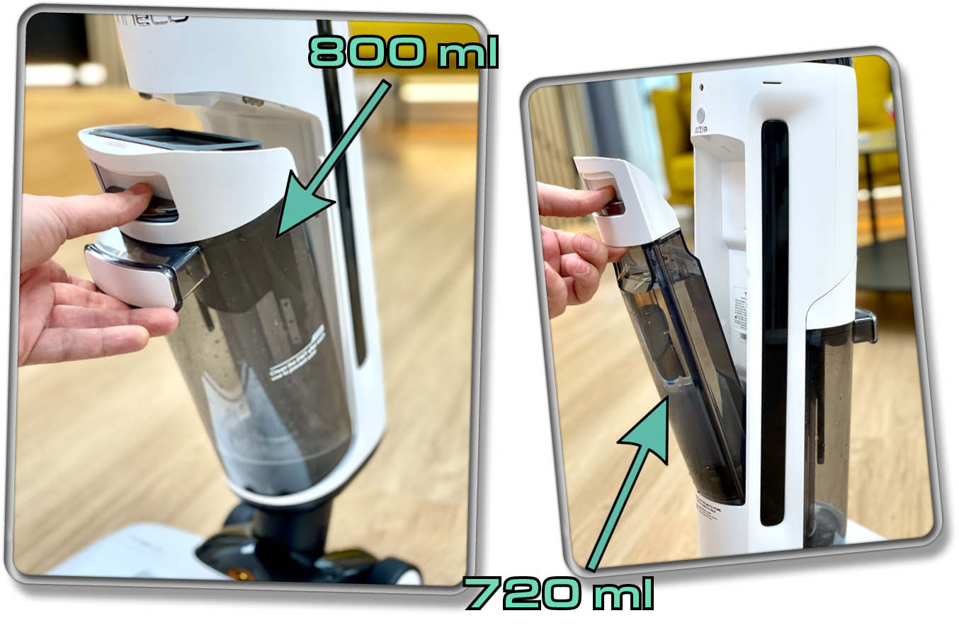 Die Wassertanks des Tineco Floor One S7 Steam sind großzügig bemessen