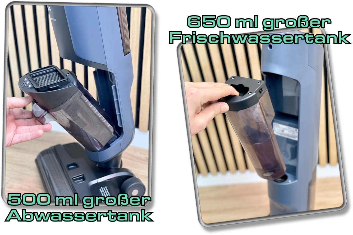 Die Wassertanks des Wischsaugers sind nicht gerade groß geraten