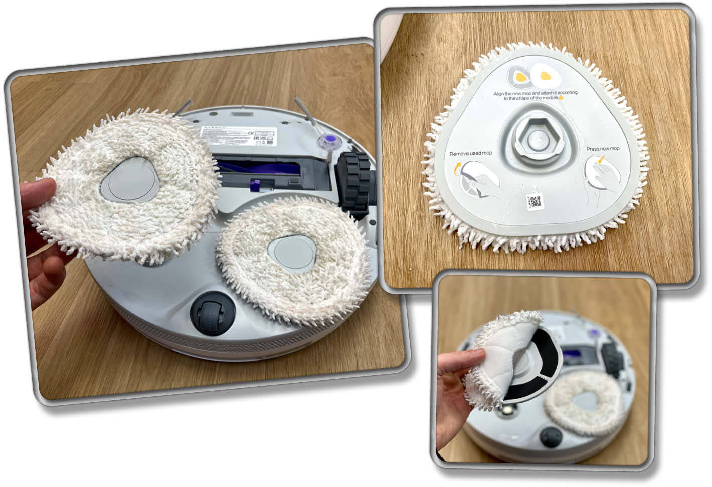 Die Wischmopps sind so konstruiert, dass keine mittige ungewischte Stelle übrig bleibt.