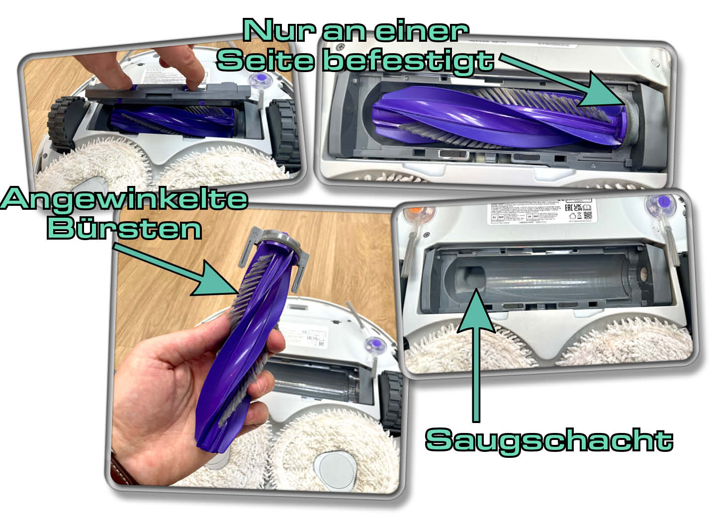 Die genial konstruierte Bodenbürste wickelt keinerlei Haare auf.