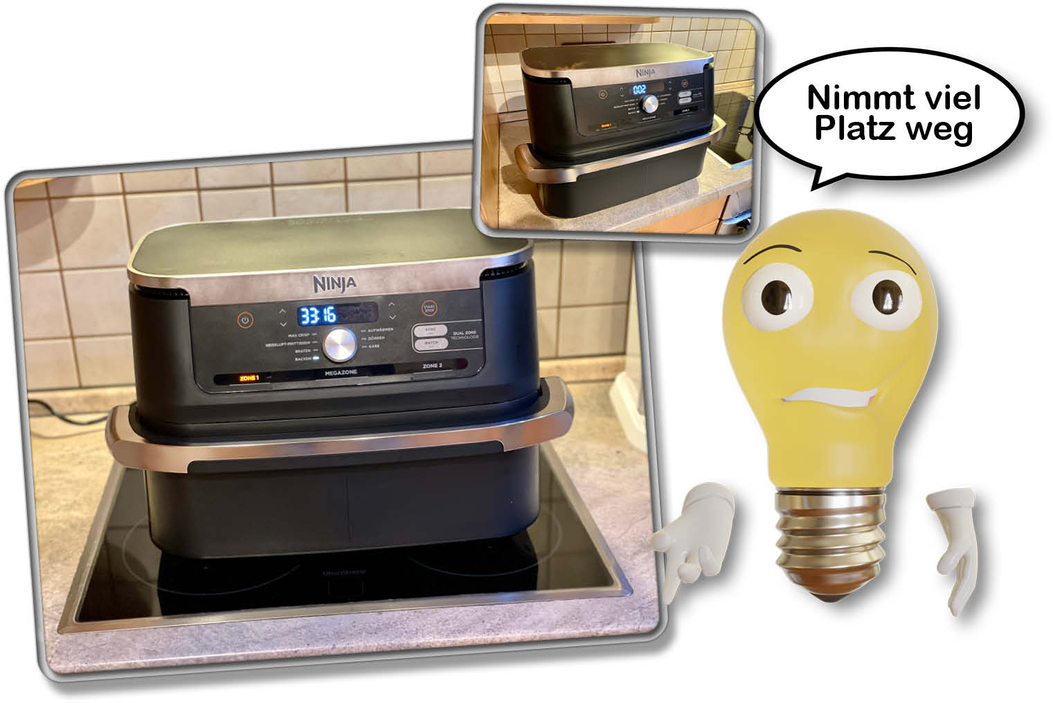 Ein Platz für die Heißluftfritteuse muss, dank der großen Ausmaße, erst einmal gefunden werden.