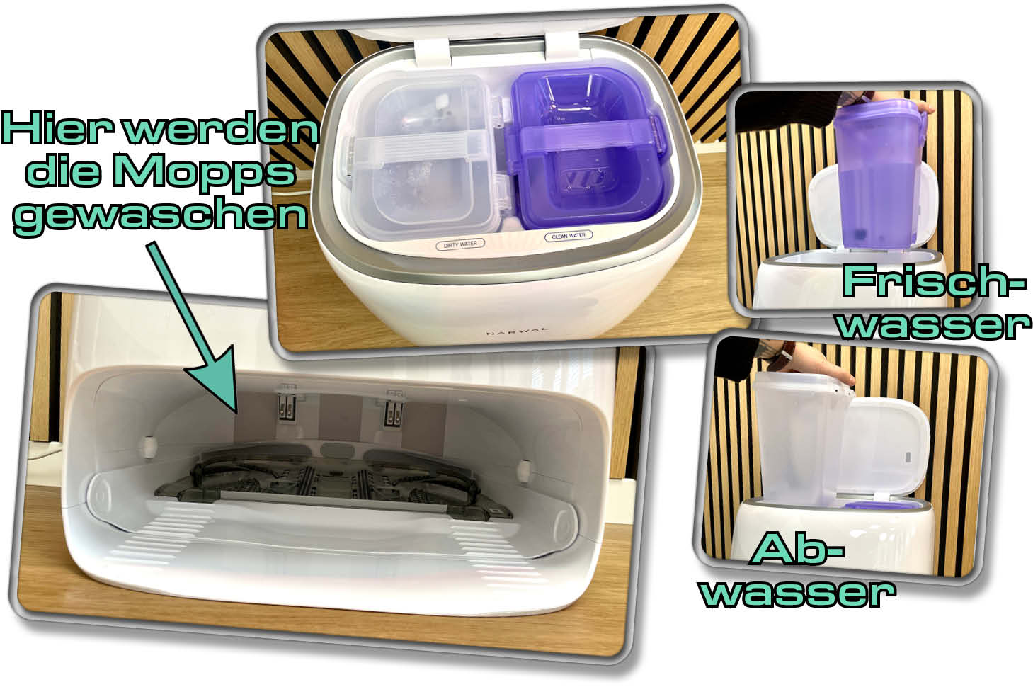 In der Station werden die Wischmopps während und nach jeder Reinigung ausgewaschen.