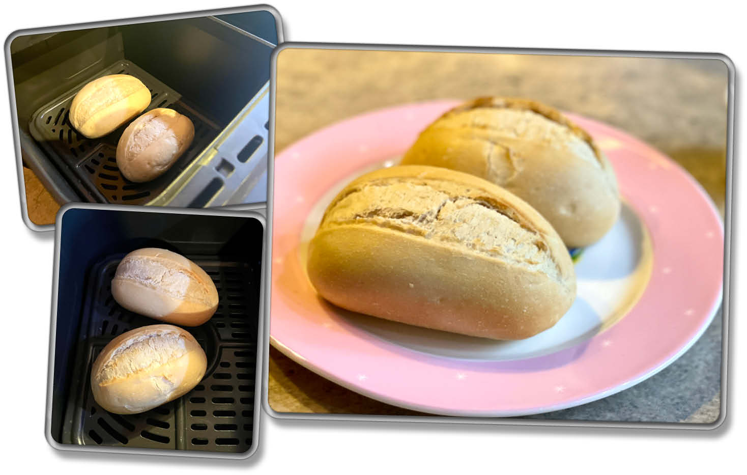 Perfekt aufgebackene Frühstücksbrötchen aus der Heißluftfritteuse