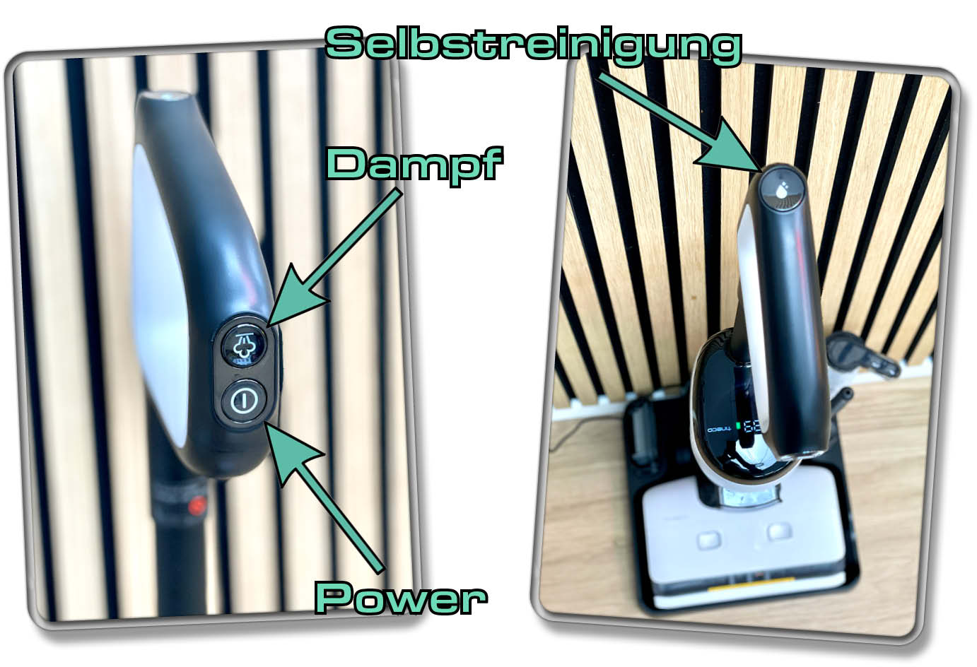 Über die Tasten des Haltegriffs, wird der Tineco Floor One S7 Steam gesteuert