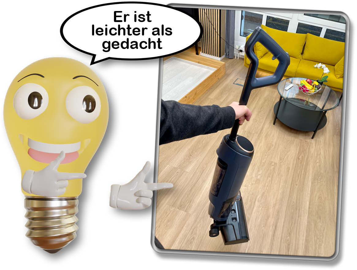 Vom Gewicht her ist der Wischsauger angenehm leicht