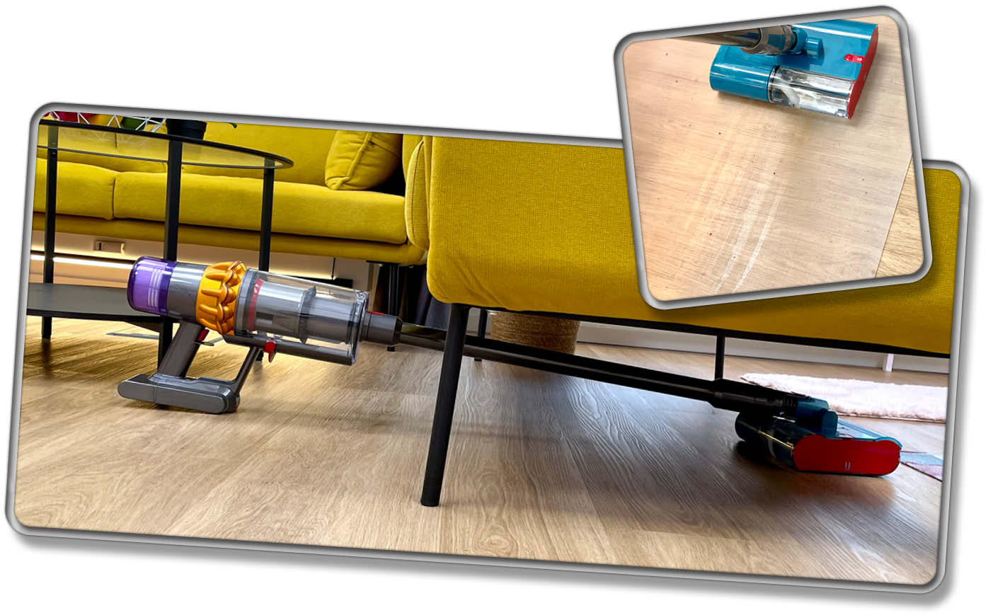 Wie man sieht, kommt der Dyson V15s Detect Submarine tief unter Möbel herunter