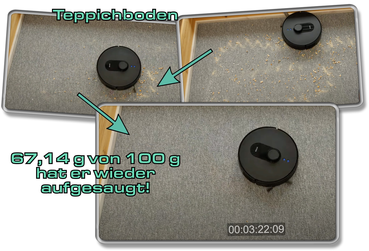 Botslab by 360 S8 Plus - Die gemessene Saugleistung auf Teppichboden