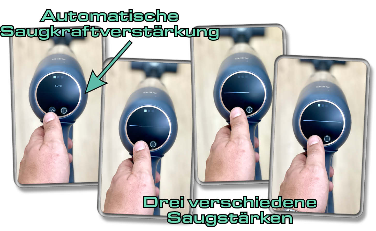 Das Display zeigt ledliglich die Saugstufe und den Modi an