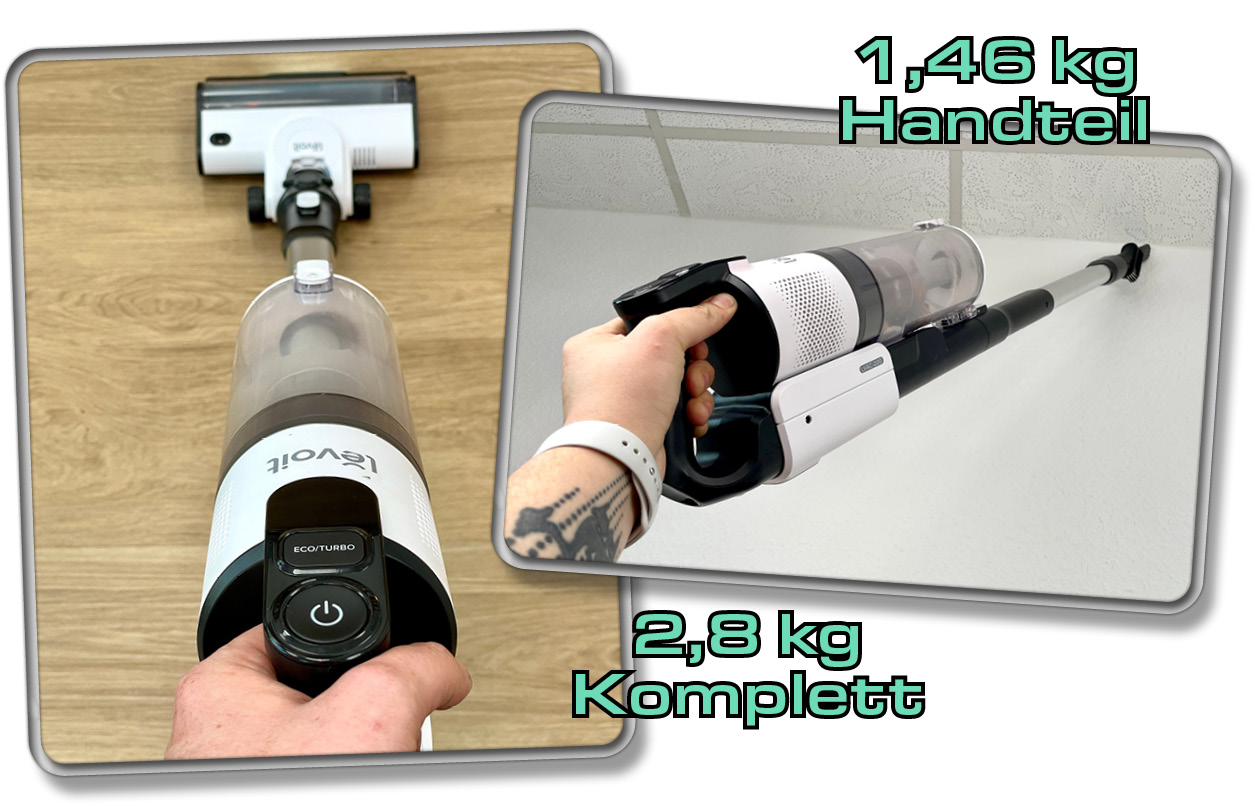 Das Gewicht des Akkustaubsaugers ist nicht zu schwer