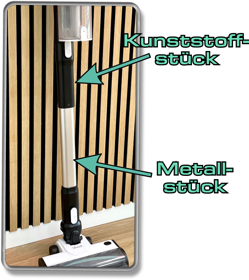 Das Saugrohr des Levoit Akkustaubsaugers besteht aus zwei Teilen