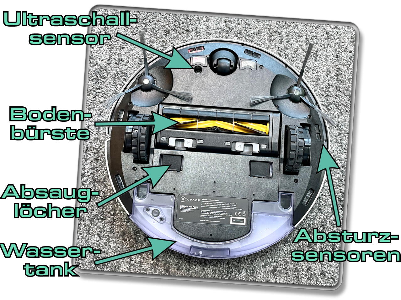 Das ist die Unterseite des ECOVACS DEEBOT N10 PLUS