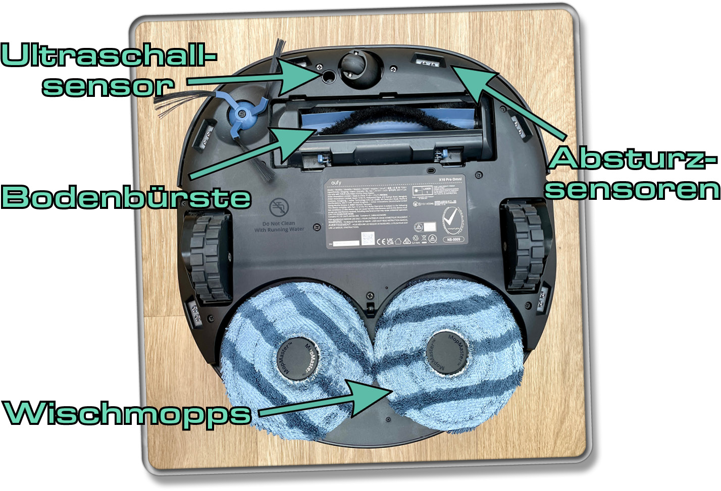 Das ist die Unterseite des eufy X10 Pro Omni