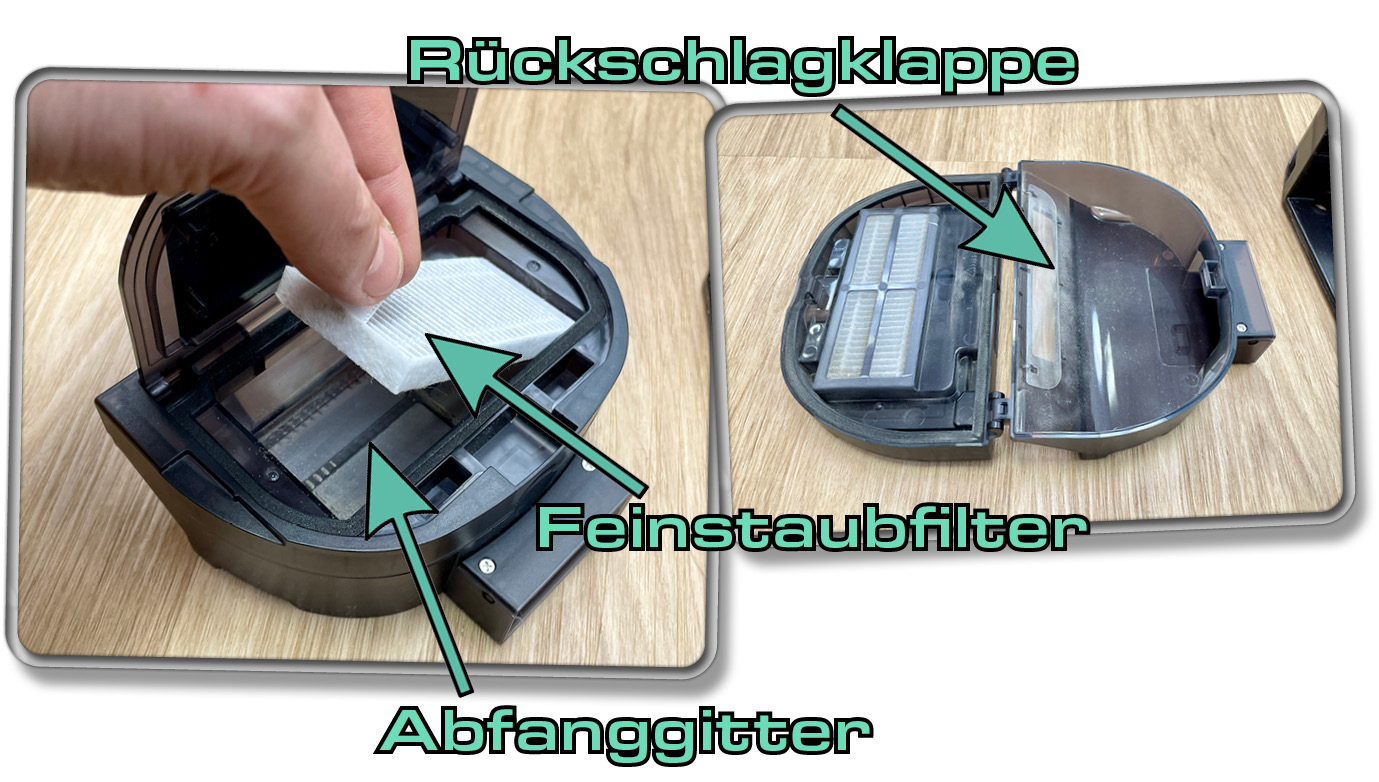 Der Staubbehälter besitzt einen Feinstaubfilter, der für eine saubere Abluft sorgt