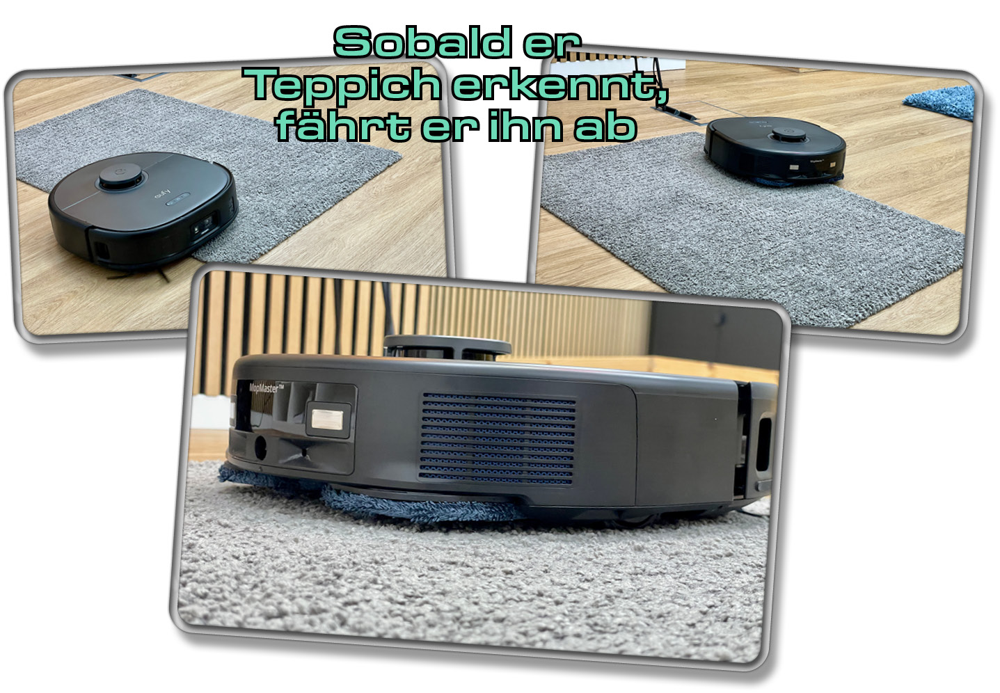 Der eufy X10 Pro Omni erkennt zuverlässig Teppichboden und hebt auf ihm die Wischmopps an
